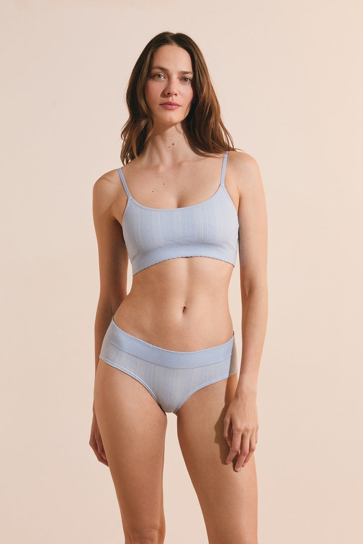 Bralette Bra In Pointelle - Bleu Ciel