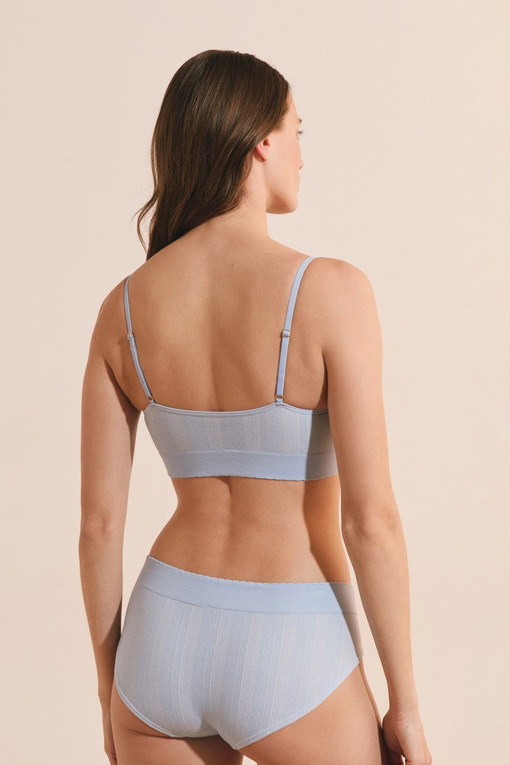 Bralette Bra In Pointelle - Bleu Ciel