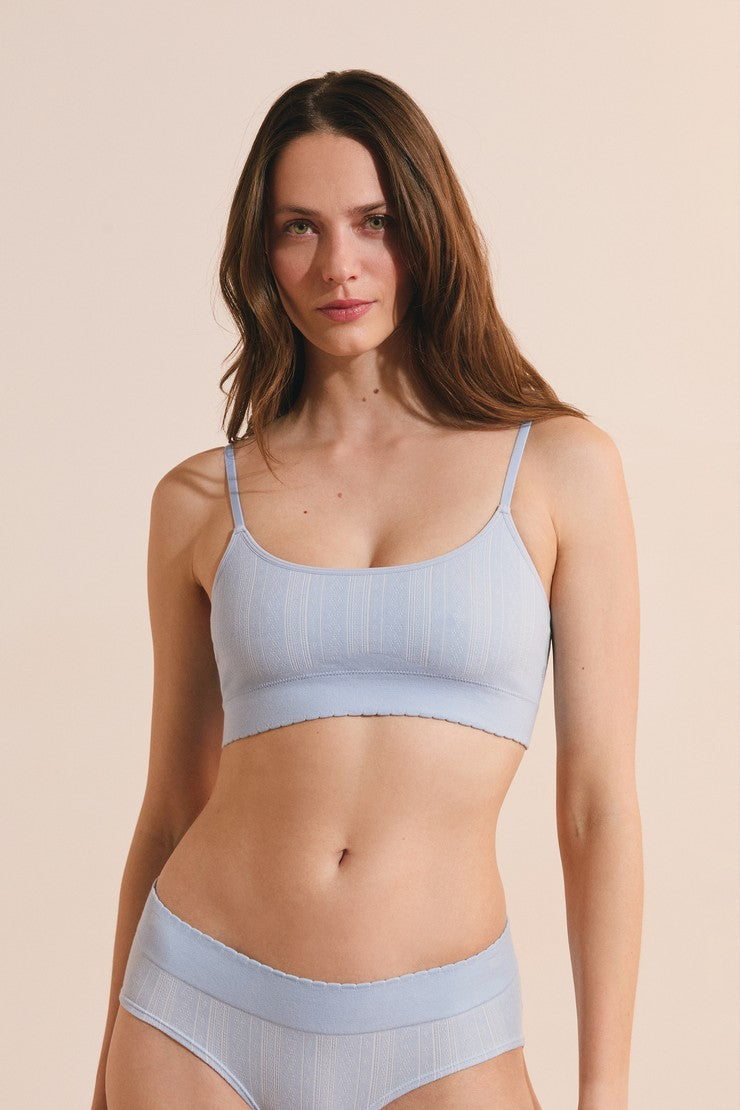 Bralette Bra In Pointelle - Bleu Ciel