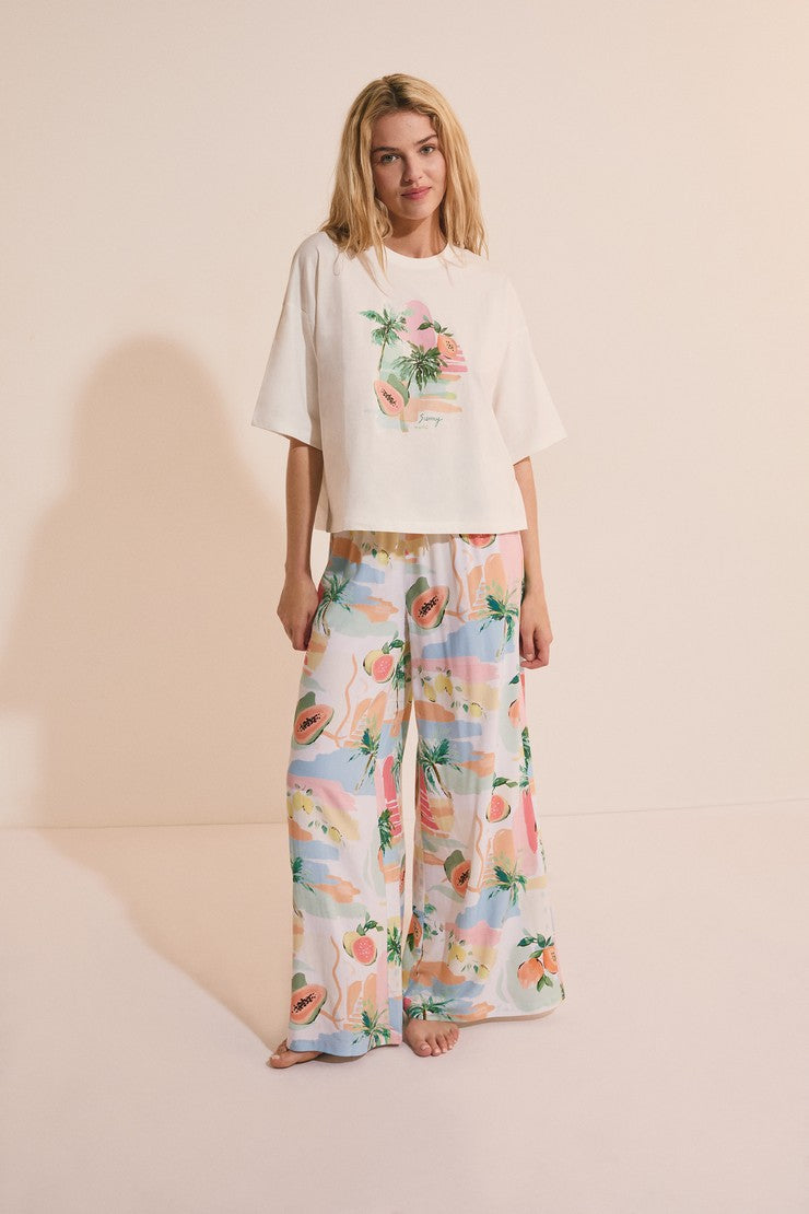 Pajama T-Shirt With Print - Ecru
