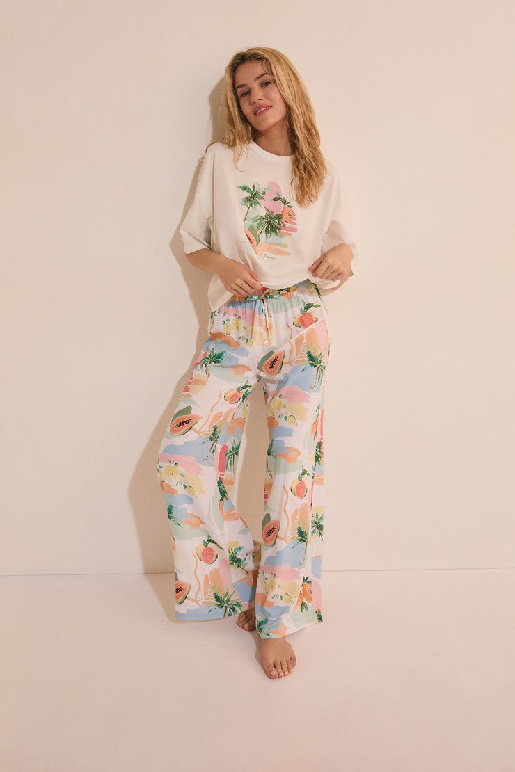 Pajama T-Shirt With Print - Ecru