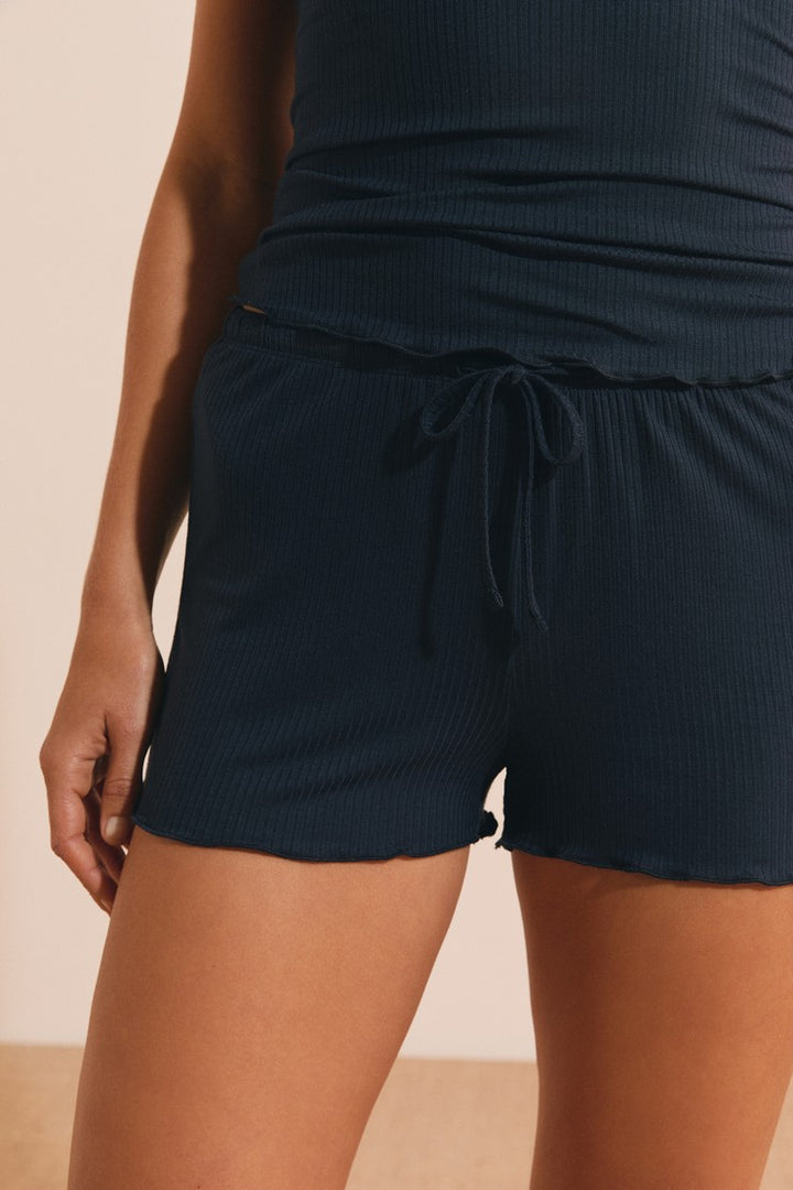 2-Piece Pajama Set With Lace Details - Bleu Nuit