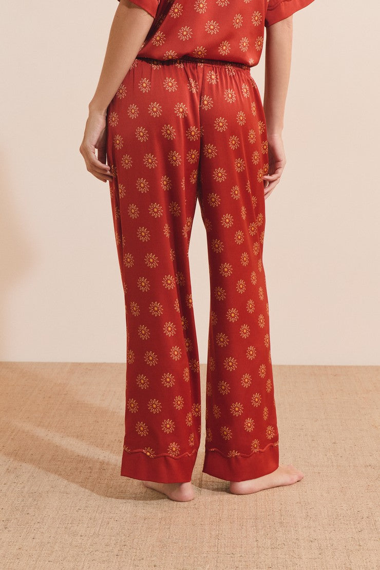 Satin Floral Patterned Pajama Pants - Imp Fd Marron
