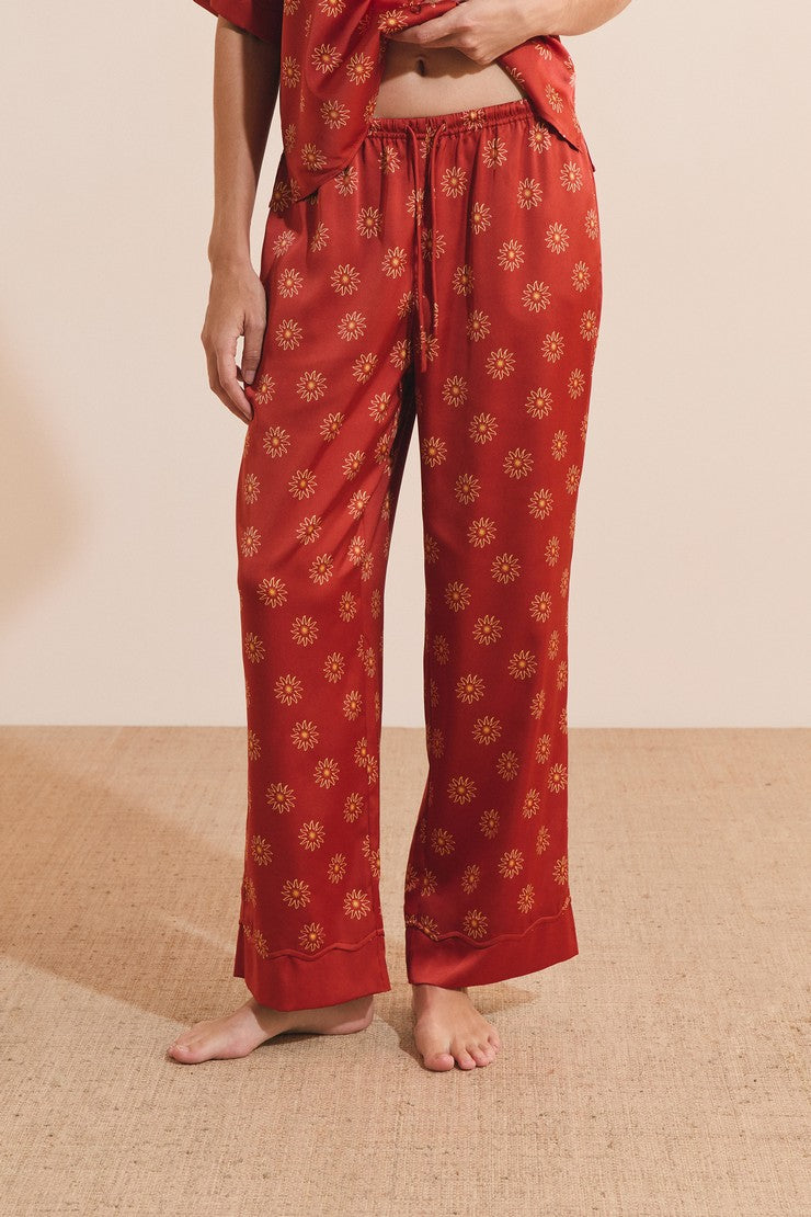 Satin Floral Patterned Pajama Pants - Imp Fd Marron