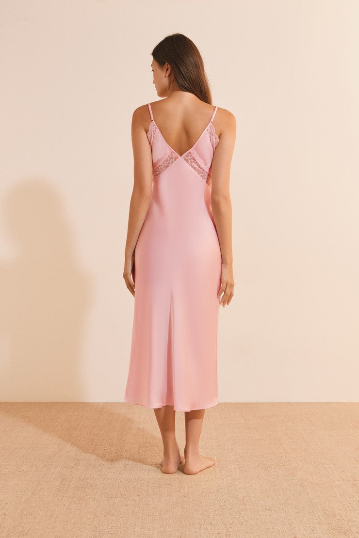 Long Nightdress With Lace Details - Rose