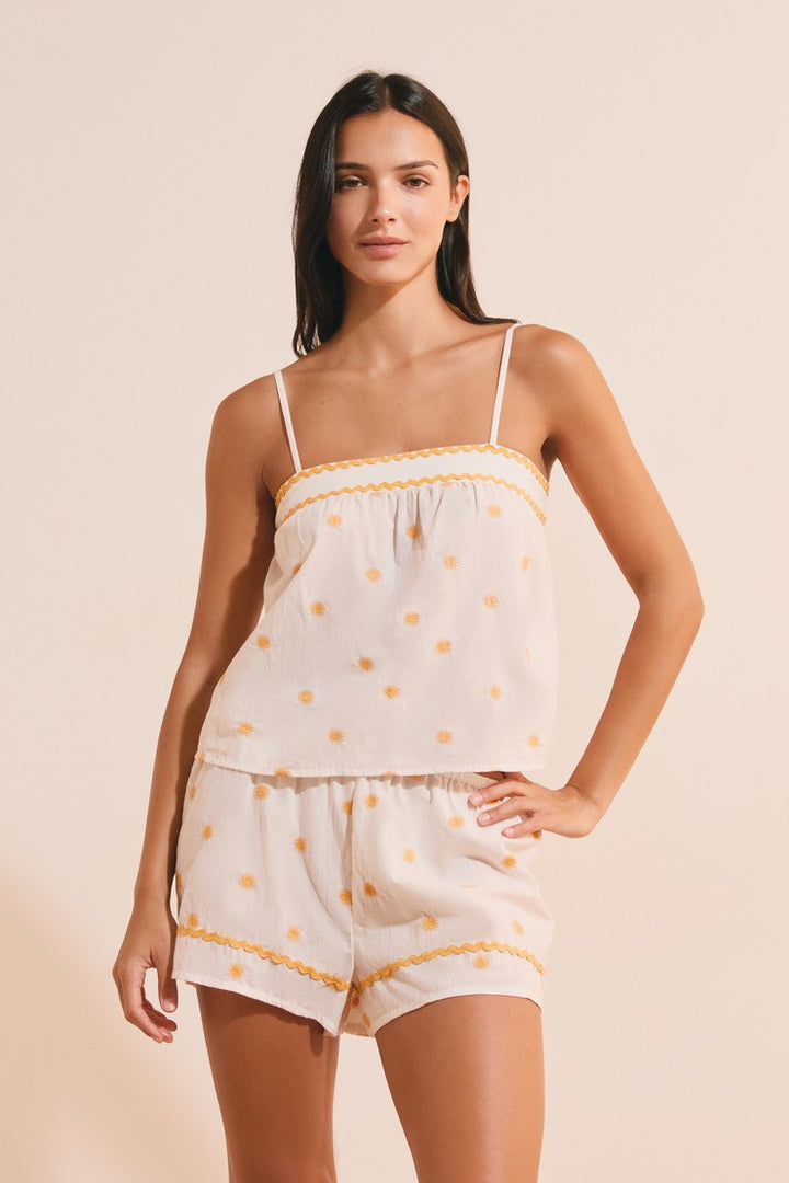 Cotton Camisole With Sun Print - Ecru