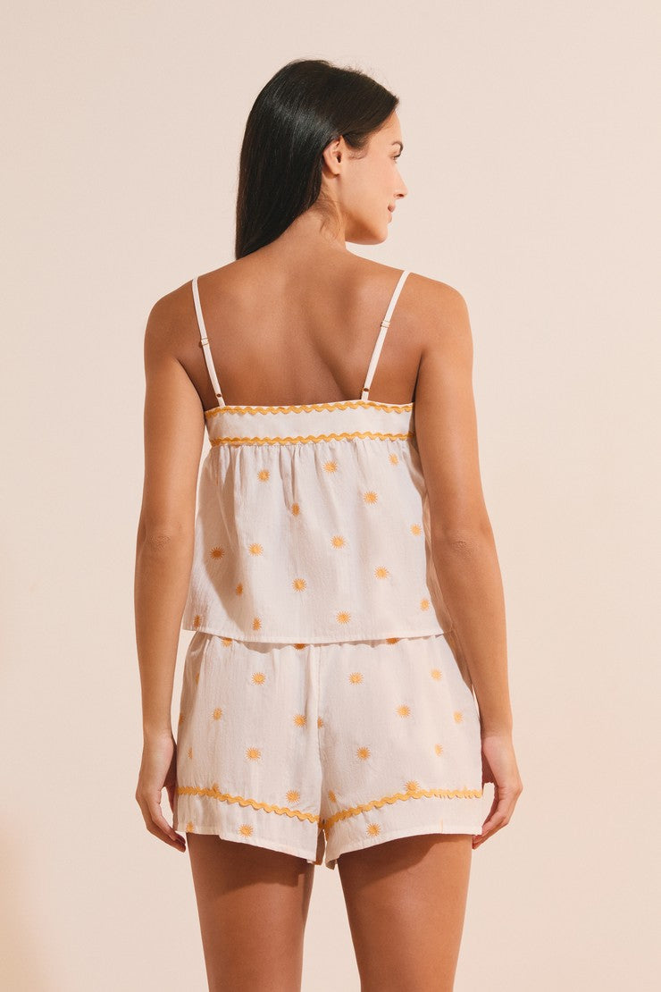 Cotton Camisole With Sun Print - Ecru