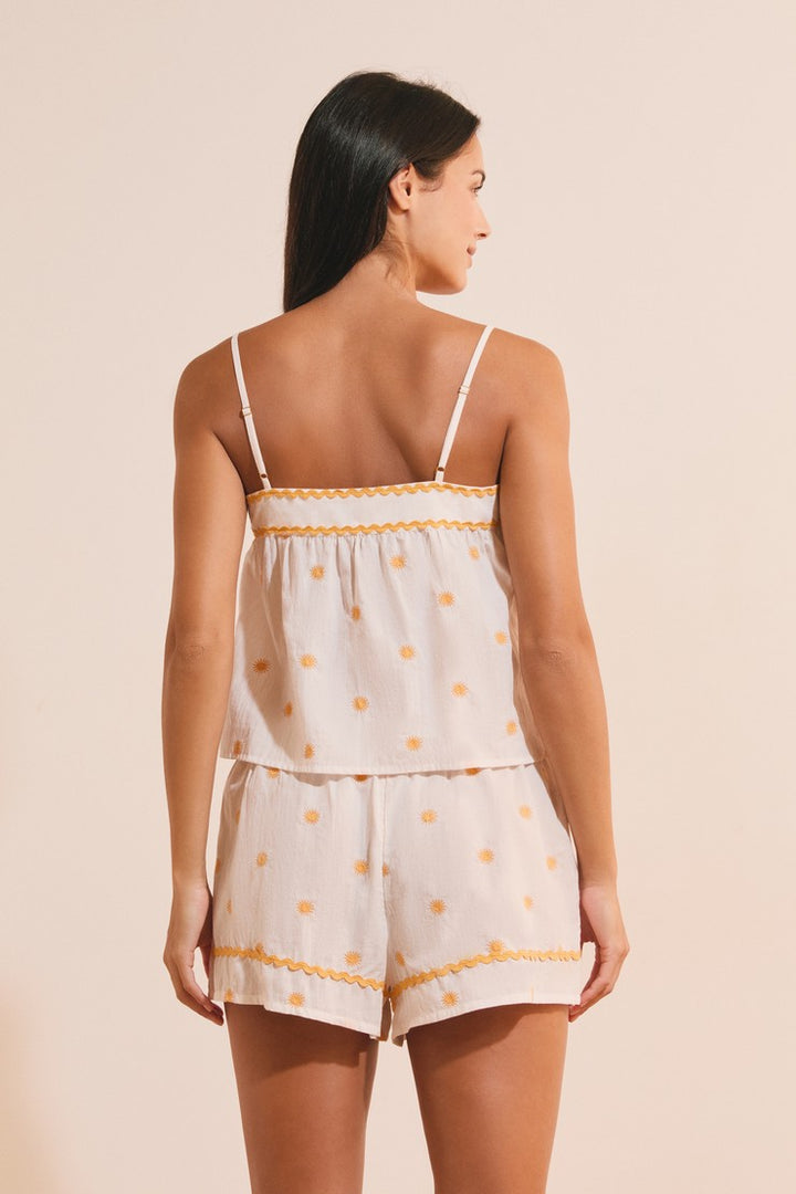 Cotton Camisole With Sun Print - Ecru
