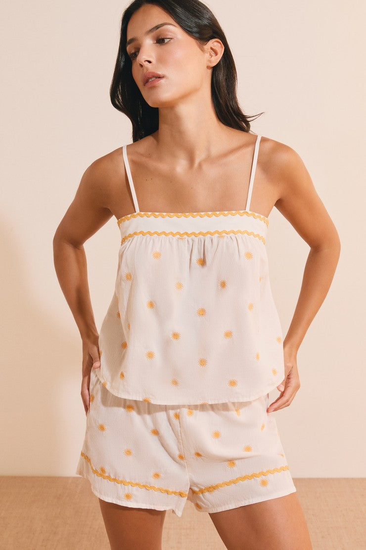 Cotton Camisole With Sun Print - Ecru
