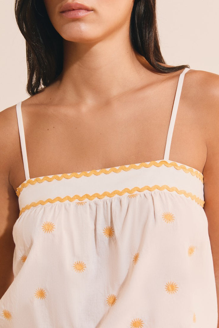 Cotton Camisole With Sun Print - Ecru