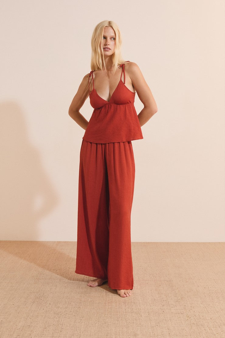 Camisole With Tied Straps - Terracotta
