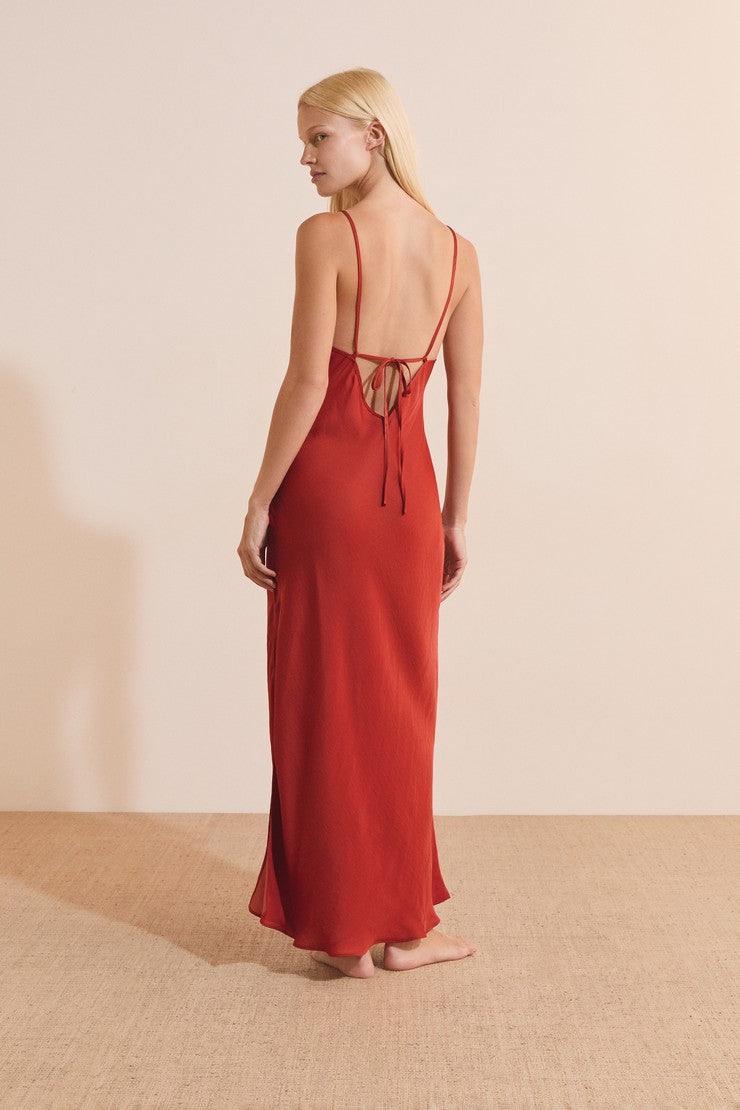 Long Nightgown With Open Back - Terracotta