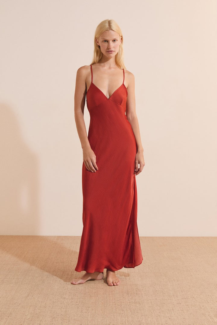 Long Nightgown With Open Back - Terracotta