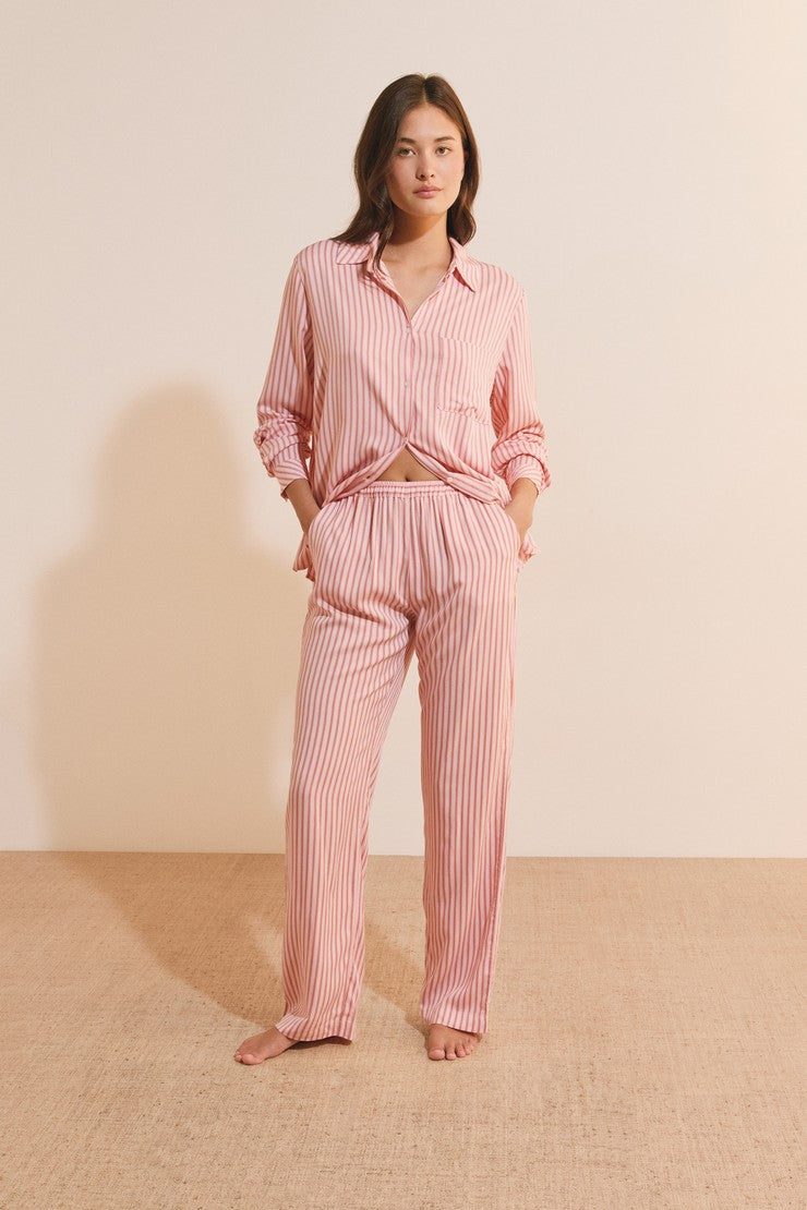 Striped Pajama Pants - Rose