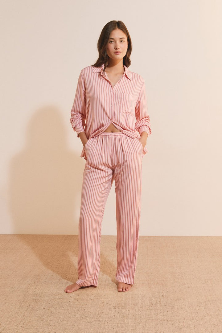Striped Pajama Pants - Rose