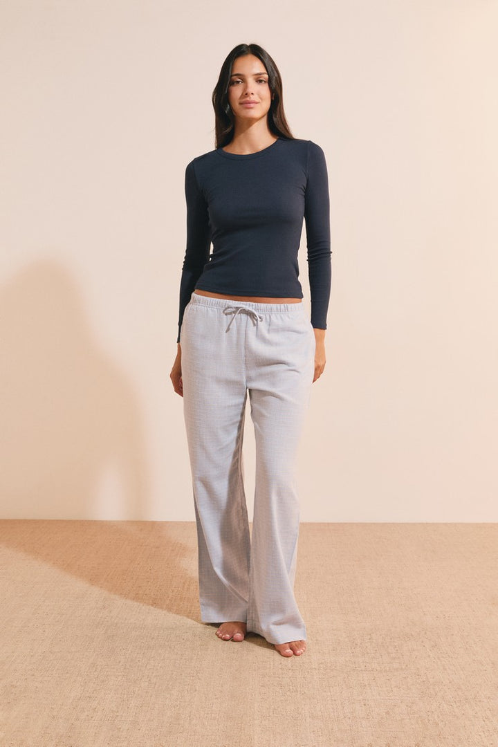 Checked Cotton Pajama Pants - Bleu