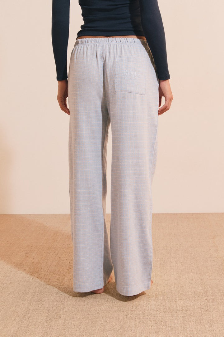 Checked Cotton Pajama Pants - Bleu