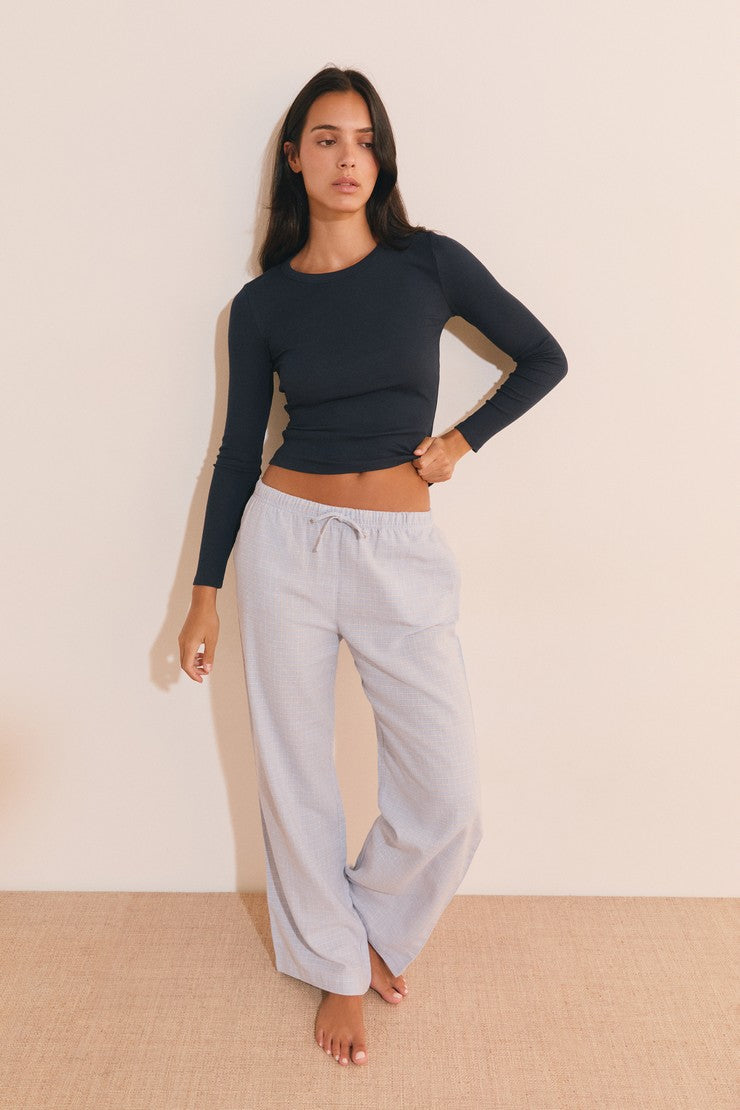 Checked Cotton Pajama Pants - Bleu