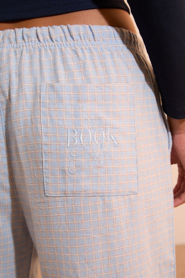 Checked Cotton Pajama Pants - Bleu