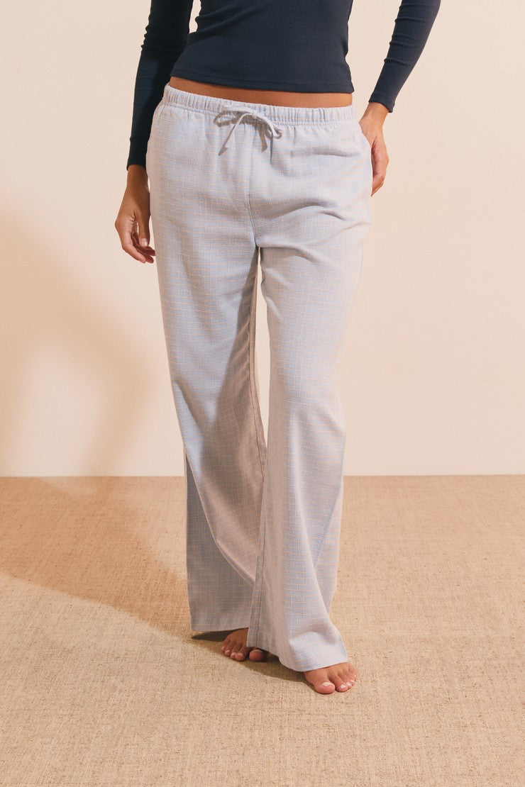 Checked Cotton Pajama Pants - Bleu