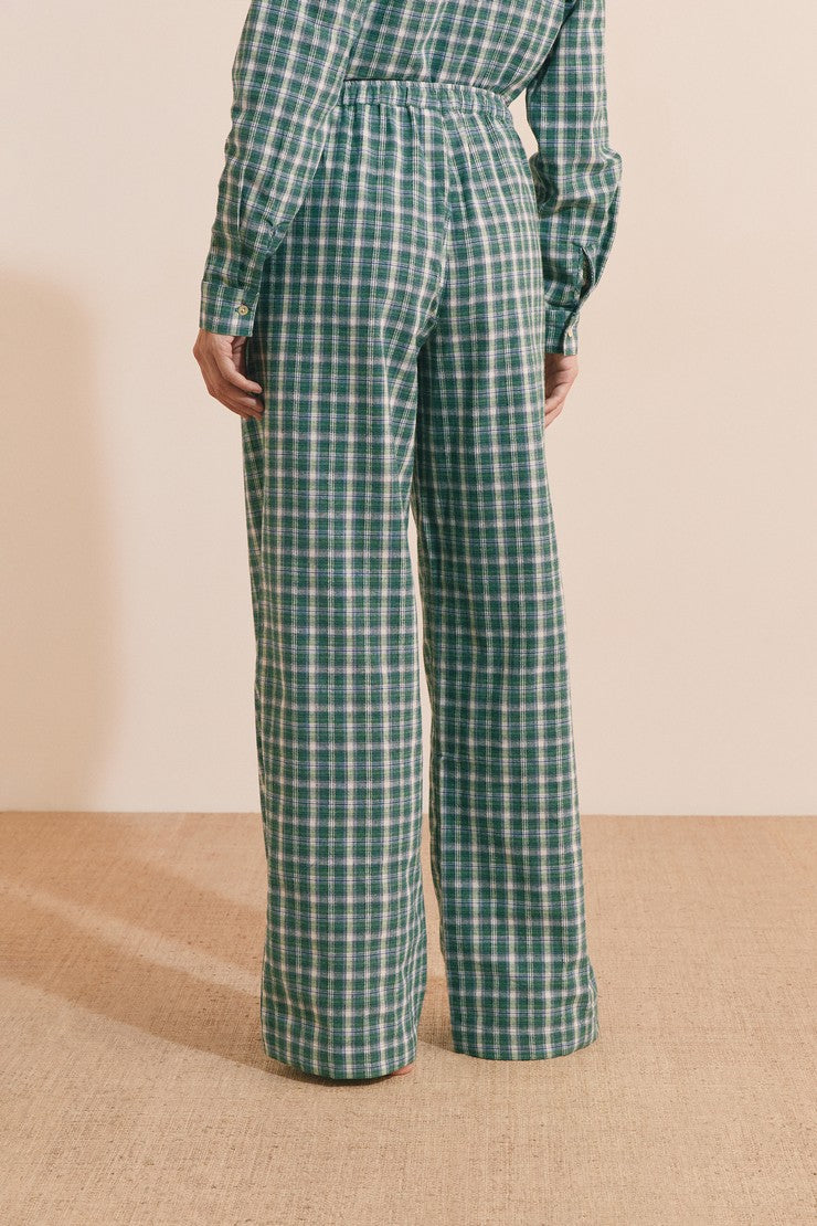 Checked Cotton Pajama Pants - Vert