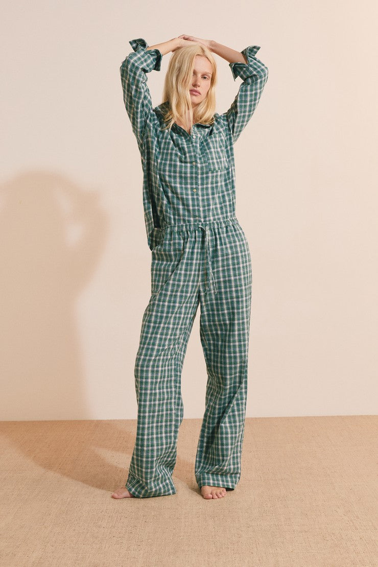 Checked Cotton Pajama Pants - Vert