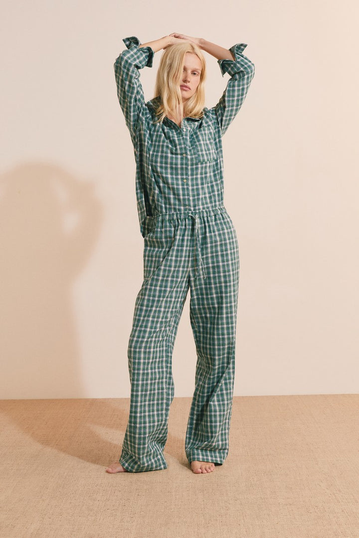 Checked Cotton Pajama Pants - Vert