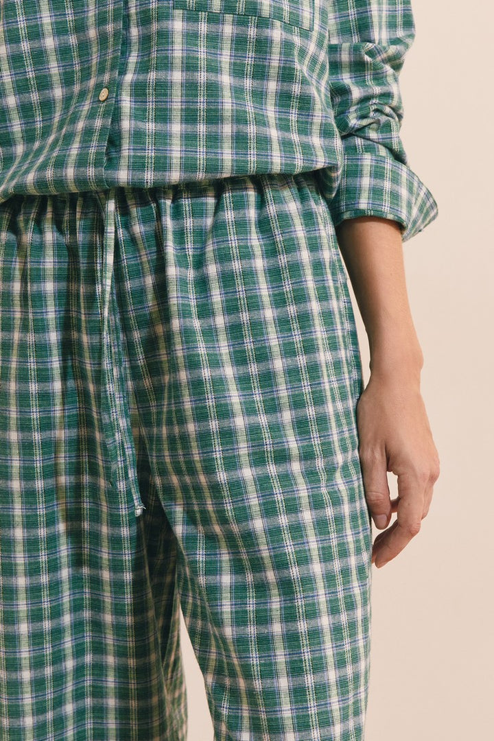 Checked Cotton Pajama Pants - Vert