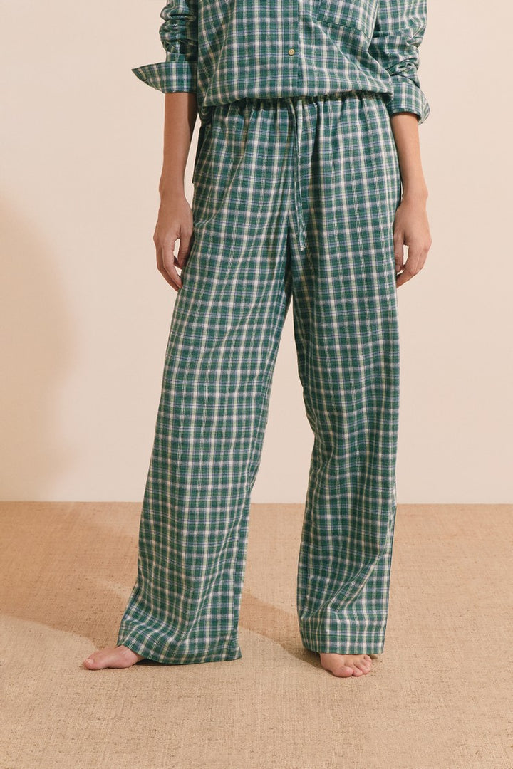 Checked Cotton Pajama Pants - Vert