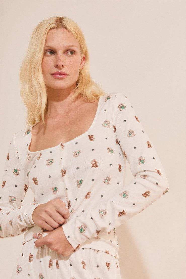 Long-Sleeve T-Shirt With Buttons - Ecru