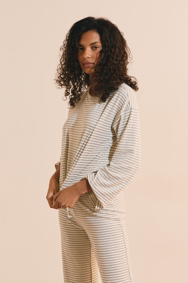 Striped Pajama Sweatshirt - Gris