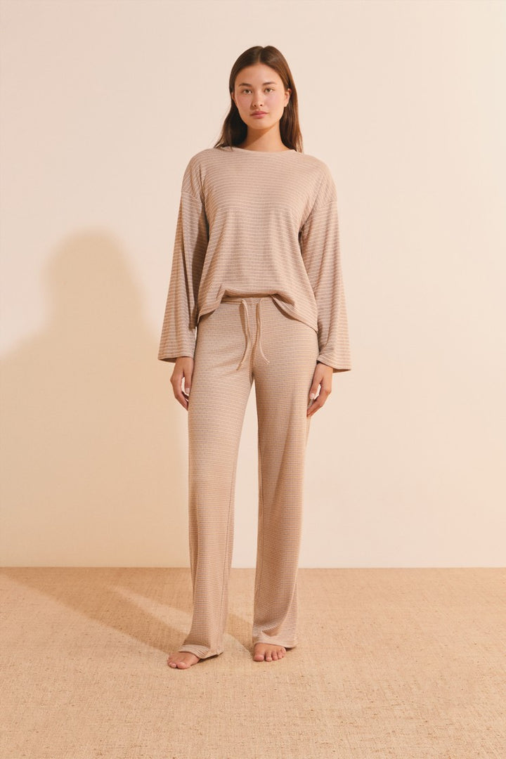 Striped Pajama Sweatshirt - Taupe