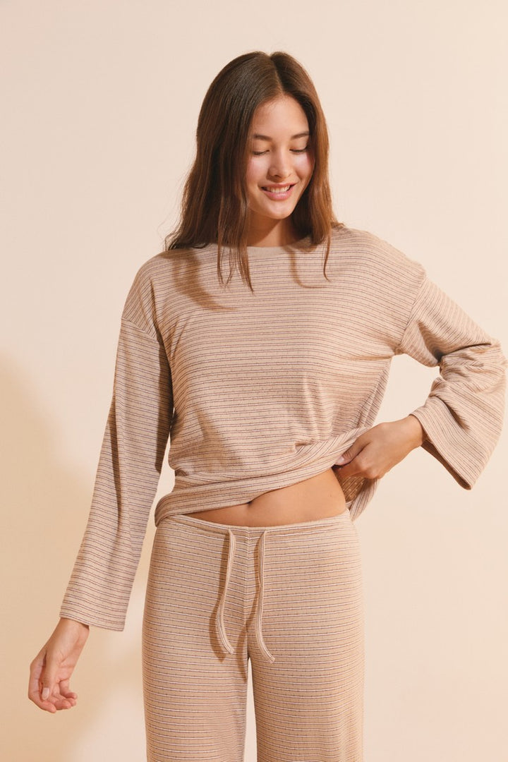 Striped Pajama Sweatshirt - Taupe