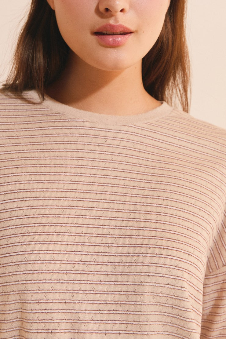 Striped Pajama Sweatshirt - Taupe