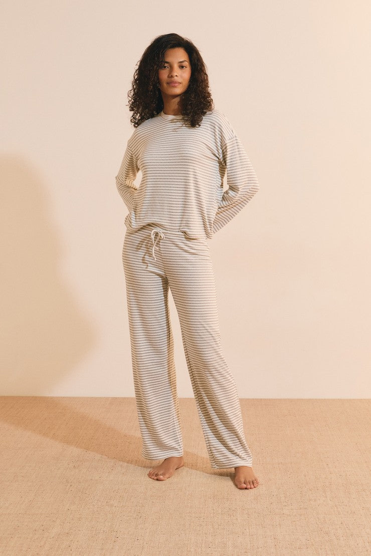 Striped Pajama Pants With Drawstring - Gris