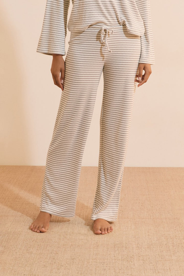 Striped Pajama Pants With Drawstring - Gris