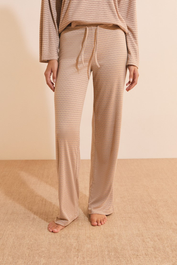 Striped Pajama Pants With Drawstring - Taupe
