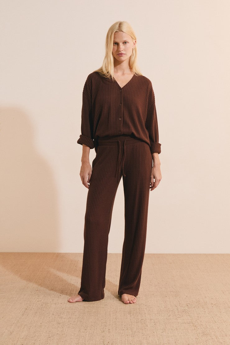 Ribbed Pajama Pants - Taupe