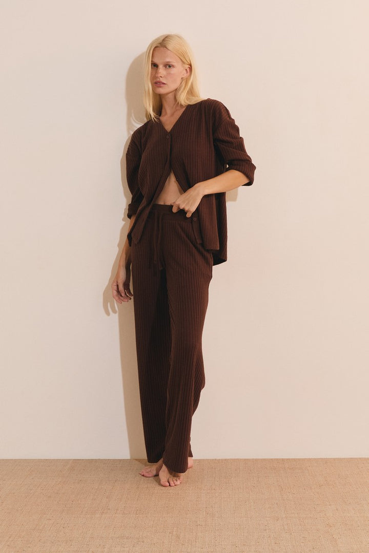 Ribbed Pajama Pants - Taupe