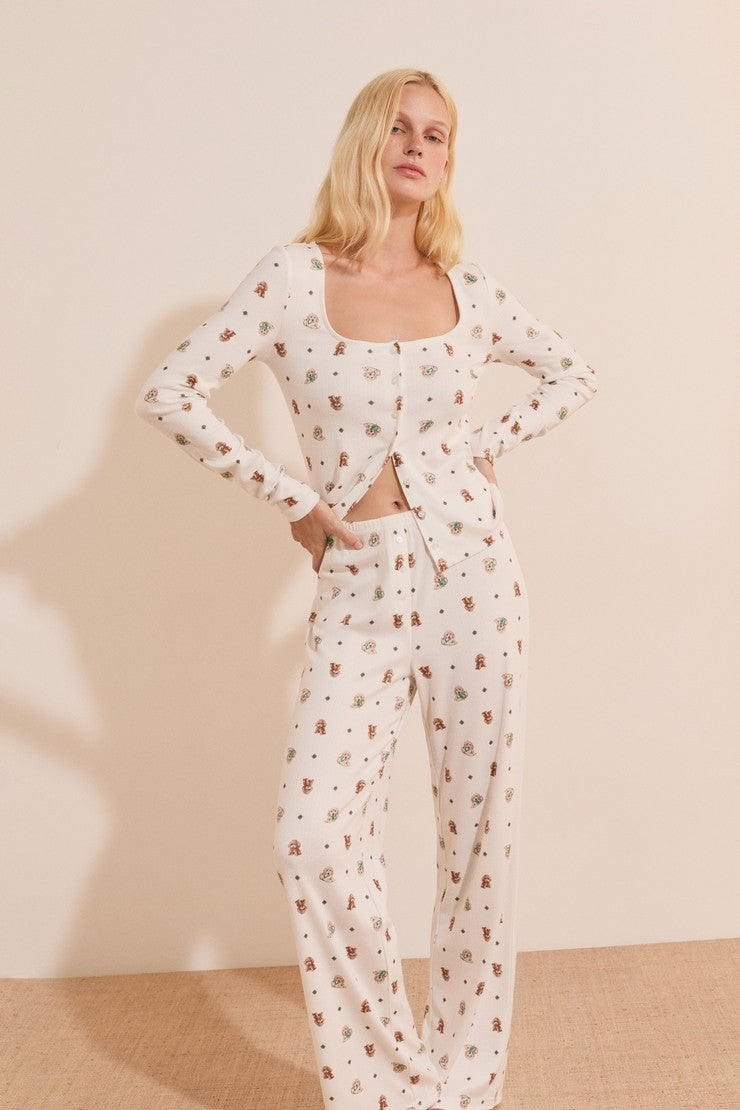 Buttoned Pajama Pants - Ecru