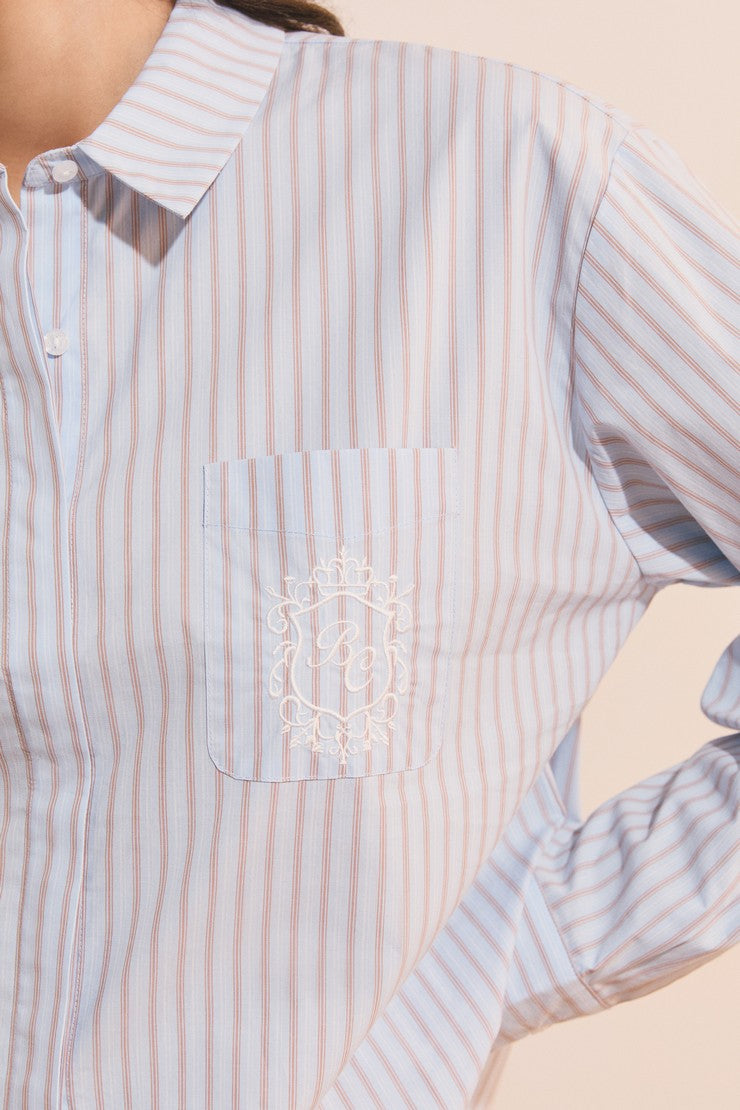 Striped Cotton Pajama Shirt - Bleu