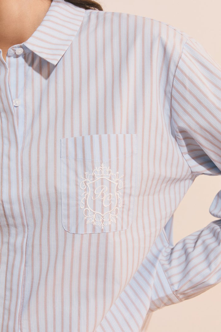 Striped Cotton Pajama Shirt - Bleu