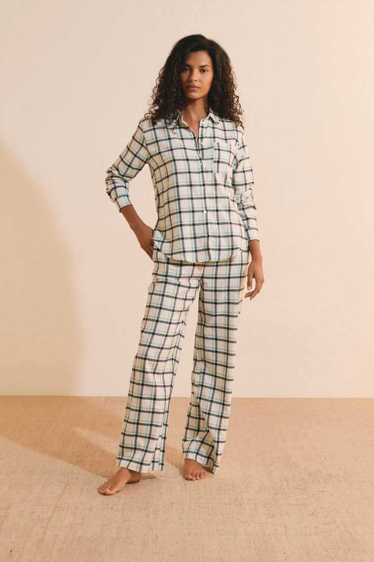 Checked Cotton Pajama Pants - Bleu