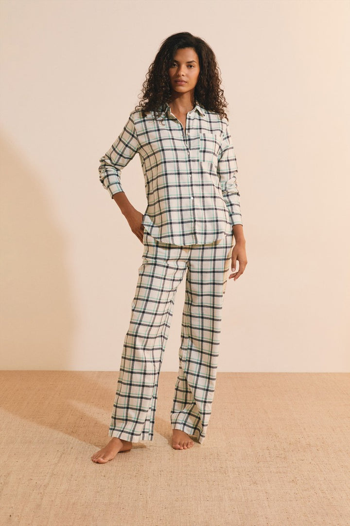 Checked Cotton Pajama Pants - Bleu