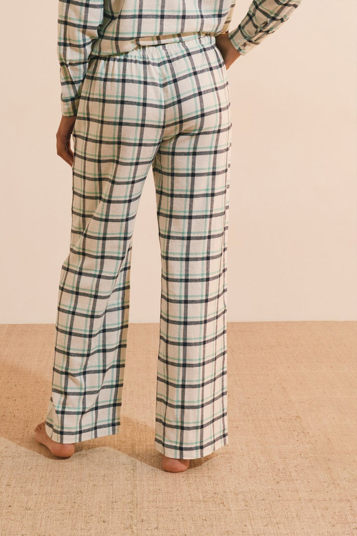 Checked Cotton Pajama Pants - Bleu
