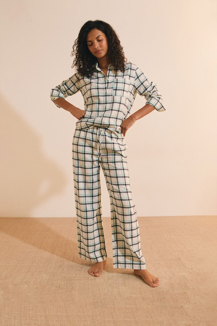 Checked Cotton Pajama Pants - Bleu