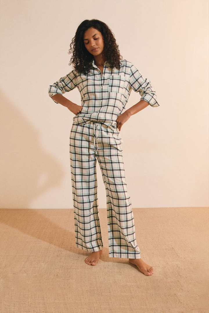 Checked Cotton Pajama Pants - Bleu