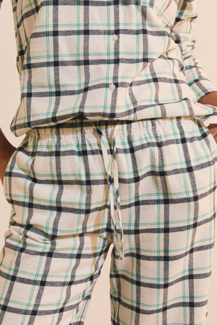 Checked Cotton Pajama Pants - Bleu