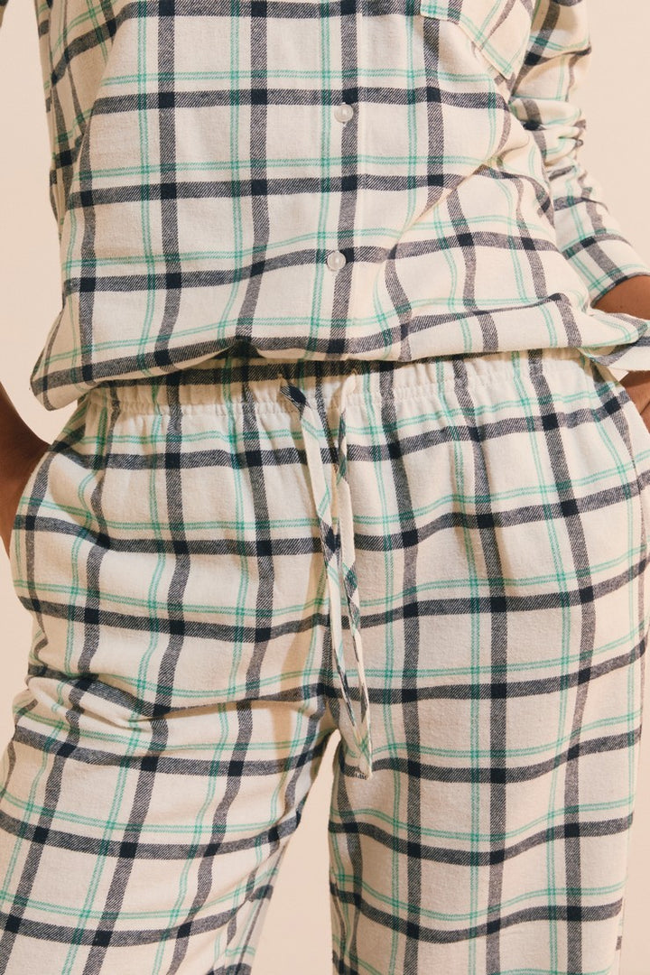 Checked Cotton Pajama Pants - Bleu