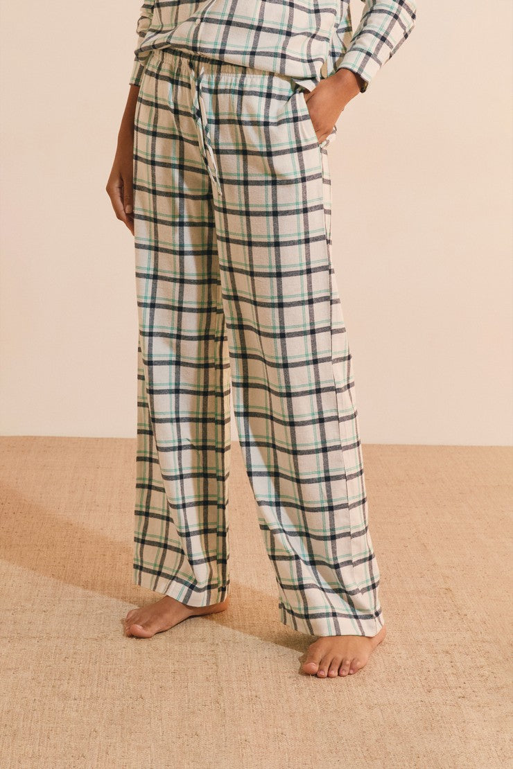 Checked Cotton Pajama Pants - Bleu